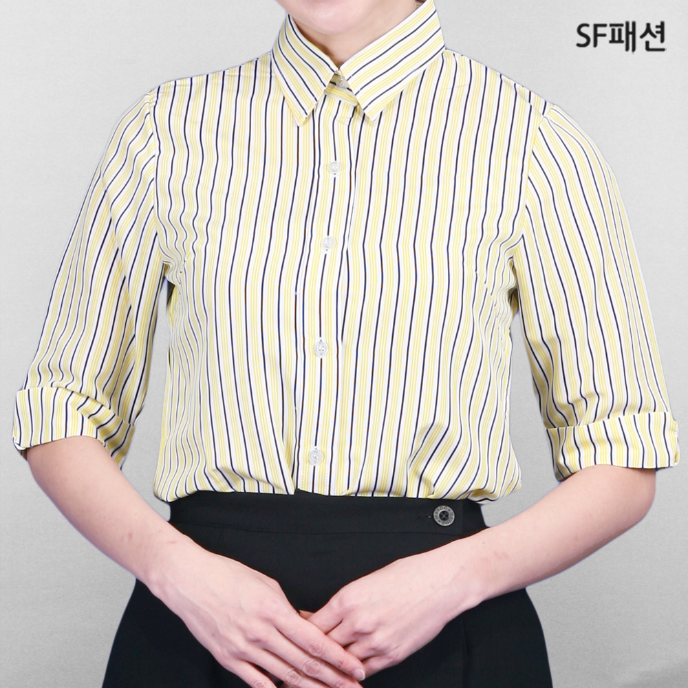 여성 줄지 7부 블라우스 셔츠 유니폼 체인점 단체복