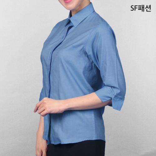여성 블루 칠부 셔츠 7부 블라우스 서빙 유니폼 사무 근무복