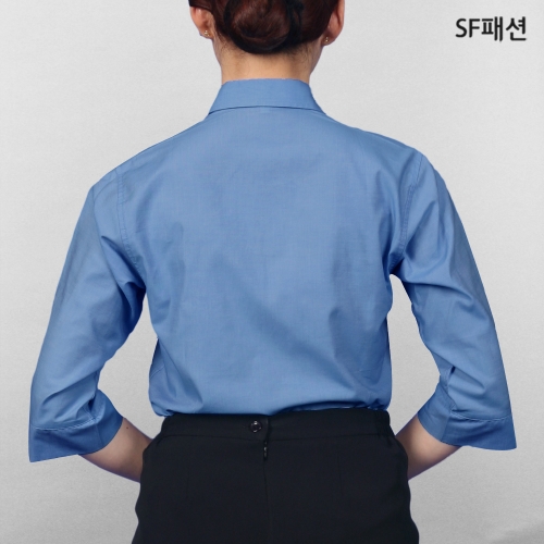 여성 블루 칠부 셔츠 7부 블라우스 서빙 유니폼 사무 근무복