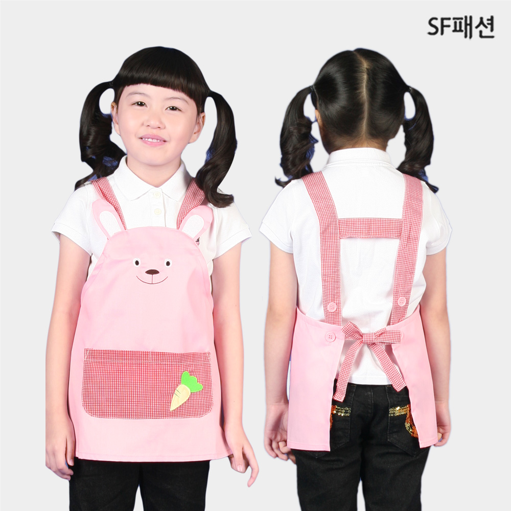 두더지 앞치마 아동용 핑크 캐릭터 어린이집 유치원 키즈 유아