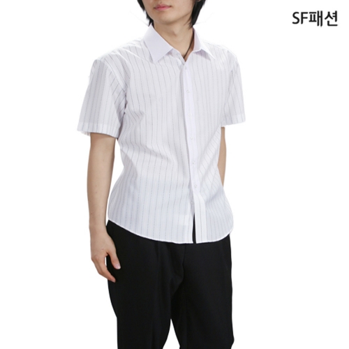 남성 스트라이프 반팔 카라 셔츠