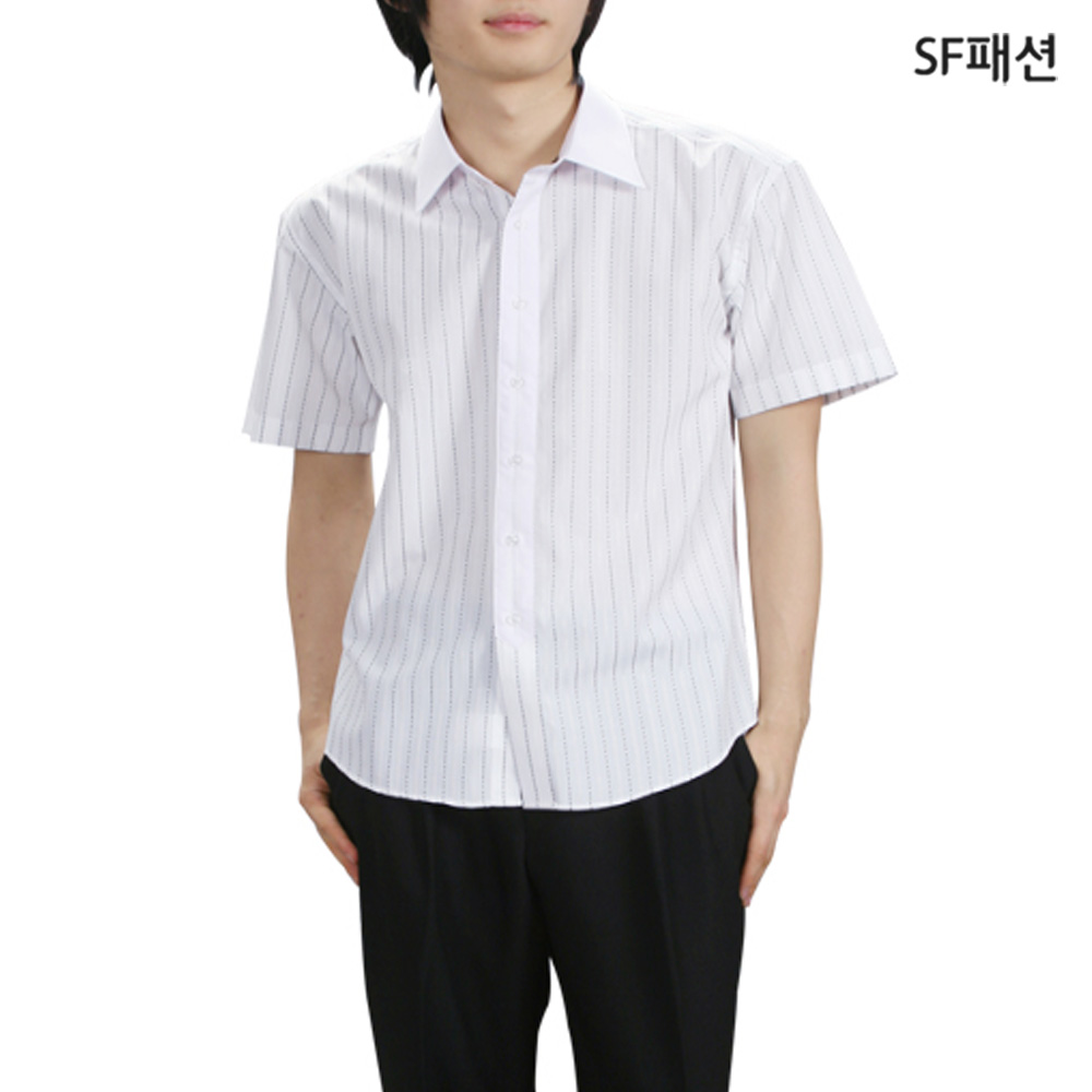 남성 스트라이프 반팔 카라 셔츠