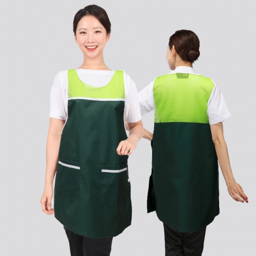 생활방수 여름 망사 요양원 주방 서빙 앞치마 그린