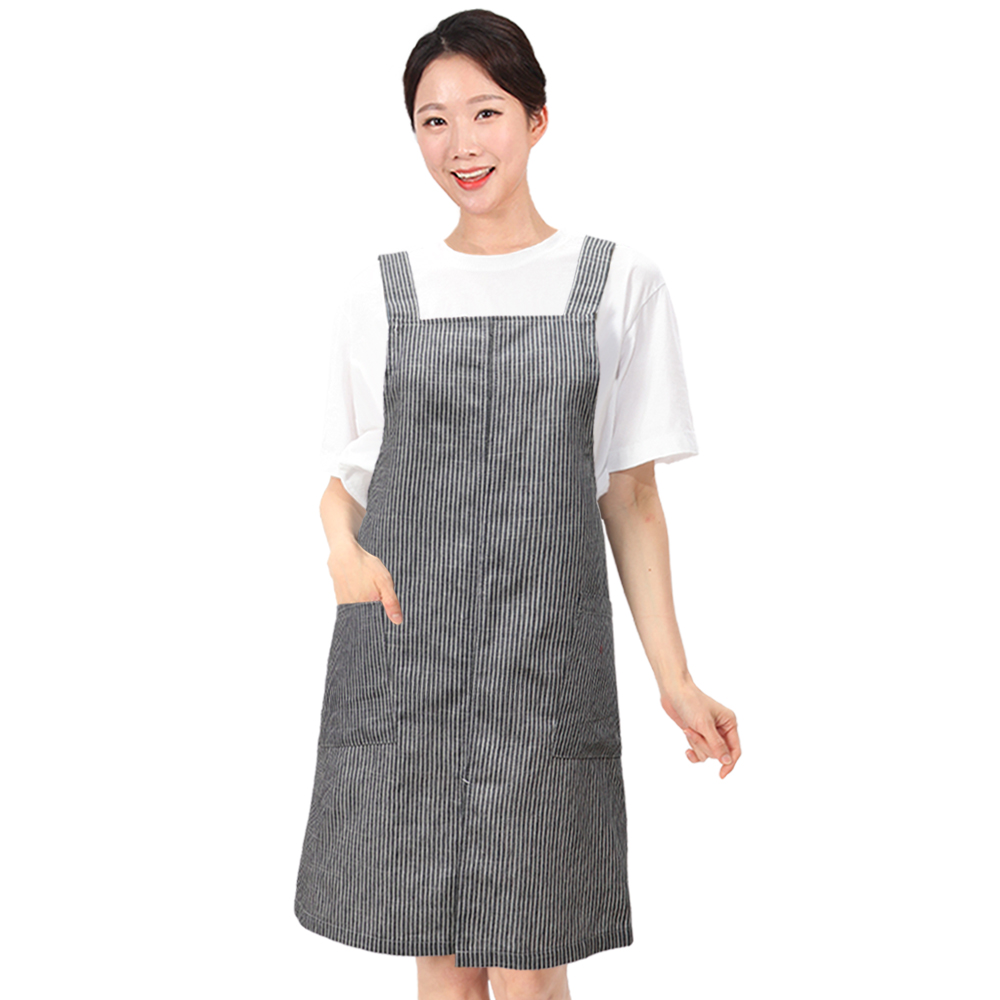 앞트임 H형 앞치마 스트라이프 카페 공방 로고 자수