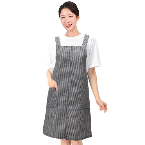 앞트임 H형 앞치마 스트라이프 카페 공방 로고 자수