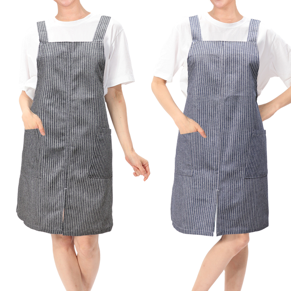 앞트임 H형 앞치마 스트라이프 카페 공방 바리스타
