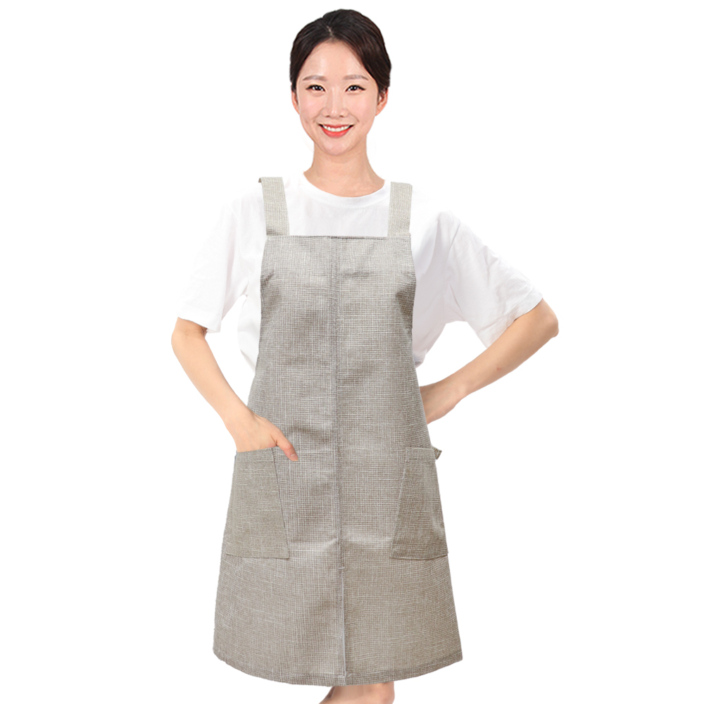 앞트임 H형 앞치마 카페 공방 단체 로고 자수 베이지