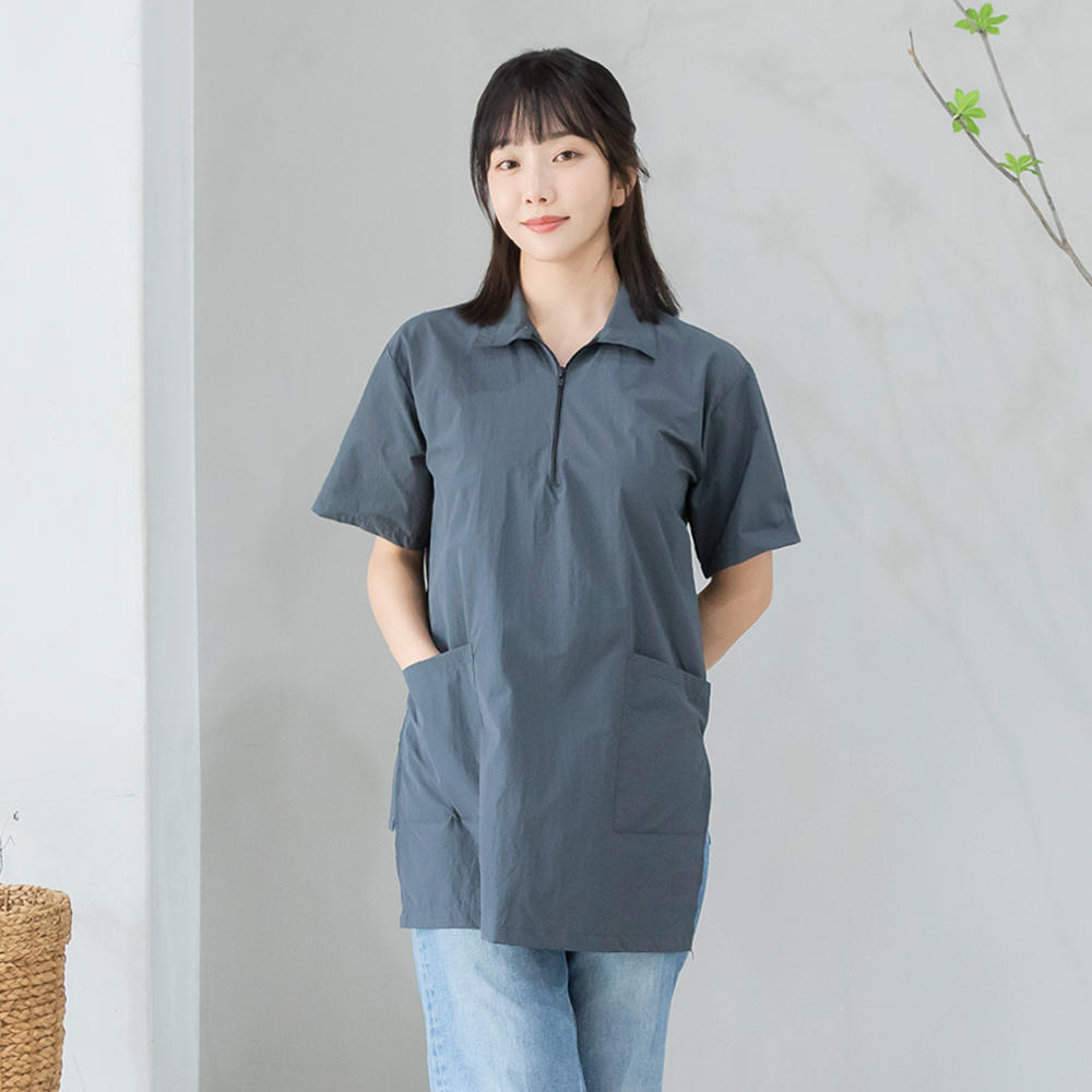 반팔 미용사 가운 생활방수 지퍼 원피스 앞치마 미용실 애견 네일 카페 단체