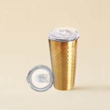 (홈아트) 이중진공 텀블러(벌집)스텐컵 350ml-골드 (뚜껑포함)