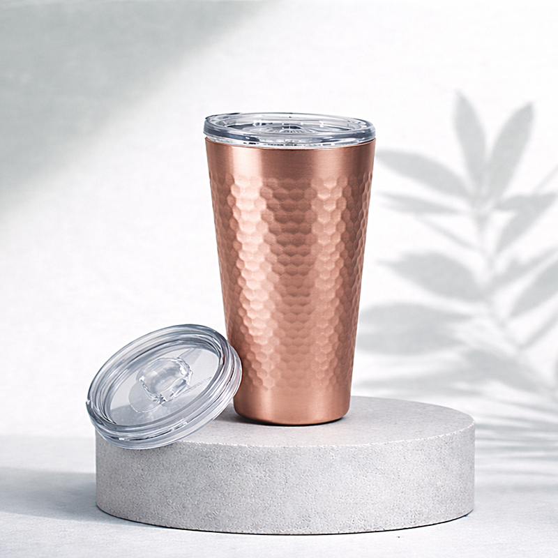 (홈아트) 이중진공 텀블러(벌집)스텐컵 350ml-로즈골드 (뚜껑포함)