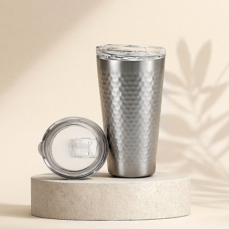 (홈아트) 이중진공 텀블러(벌집)스텐컵 350ml-실버 (뚜껑포함)