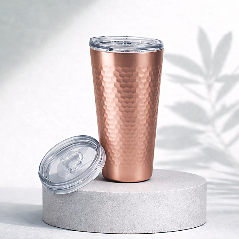 (홈아트) 이중진공 텀블러(벌집)스텐컵 430ml-로즈골드 (뚜껑포함)