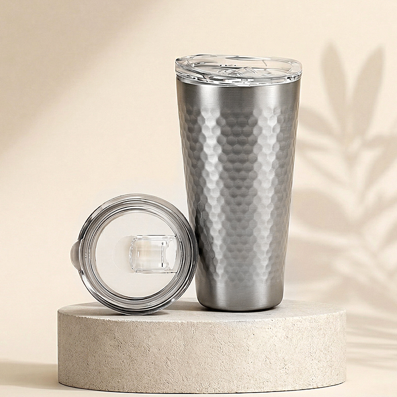 (홈아트) 이중진공 텀블러(벌집)스텐컵 510ml-실버 (뚜껑포함)