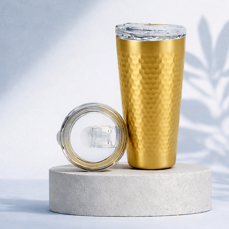 (홈아트) 이중진공 텀블러(벌집)스텐컵 510ml-골드 (뚜껑포함)