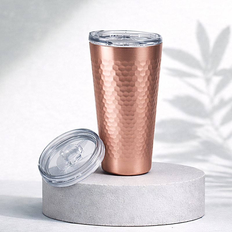 (홈아트) 이중진공 텀블러(벌집)스텐컵 510ml-로즈골드 (뚜껑포함)