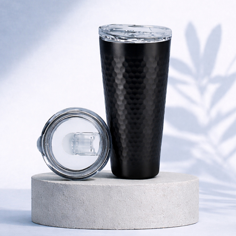 (홈아트)이중 진공텀블러 벌집스텐컵 510ml-블랙 (뚜껑포함)