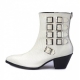 For men, 5082 white anaconda leather pattern cowhide, inward zipper, 7cm high-heel, multi buckle, handmade western ankle boots