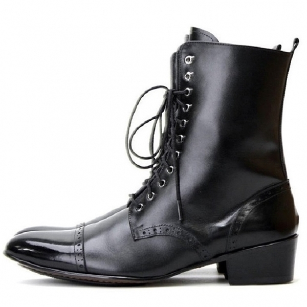 For men, 2704 cowhide black box calf leather, inward zipper, straight toe, lace-up, handmade classic combat ankle boots