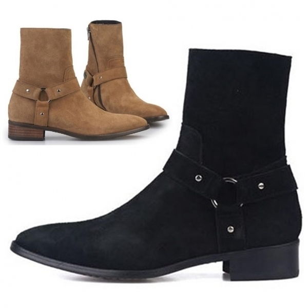 For men, 10550 cowhide suede, inward zipper, handmade engineer ankle boots, 2 colors