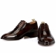 For men, 10488 cowhide, two-tone tanned, dark oil brown leather, straight toe handmade oxford