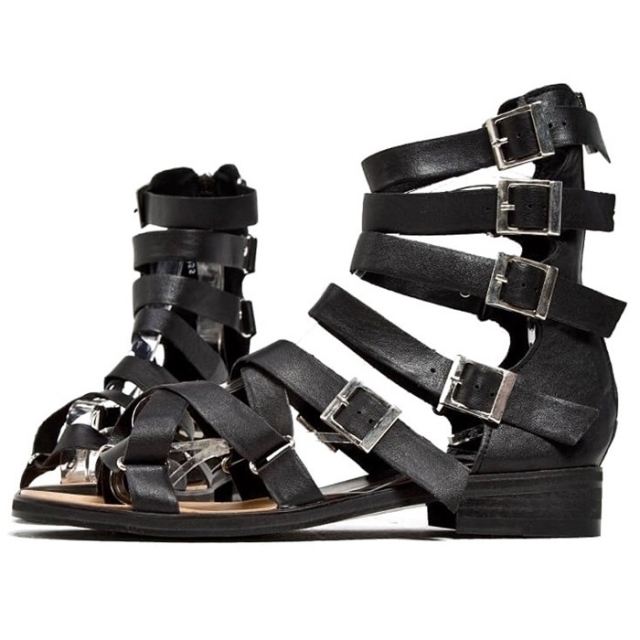 For men, 5055 black meridian cowhide, multi-buckles, compressed-sponge added regular outsole, handmade gladiator sandals