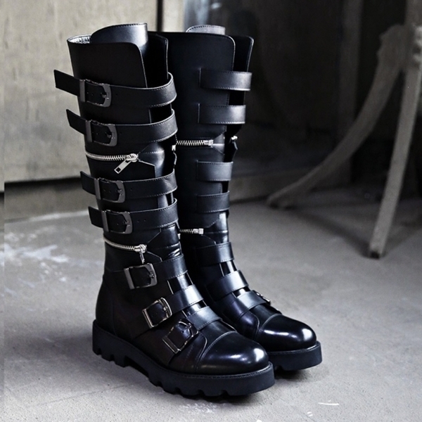 For men, 2001 cowhide, detachable snap buckle, horizontal zipper,  three-stage separable, handmade long boots, 2 outsole types