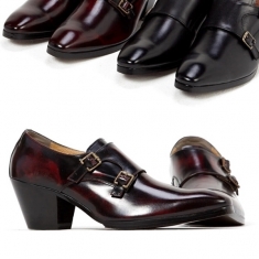 For men, 5083 cowhide advan leather, 7cm high-heel, double monk strap belted, handmade western shoes, 2 colors