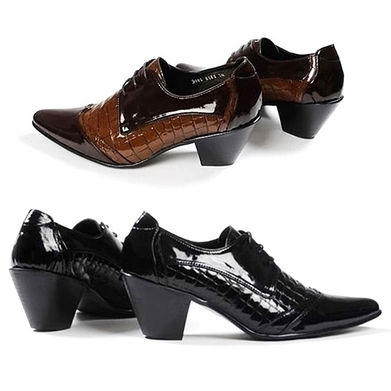 For men, 2513 snake leather pattern cowhide combination, pumps 7cm high-heel, handmade western oxford shoes, 2 colors