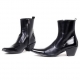 For men, 1858 cowhide black box calf leather, inward zipper, pumps 7cm high-heel, handmade western ankle boots