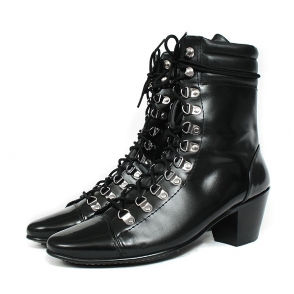 For men, 4774 cowhide black box calf leather, inward zipper, pumps 7cm high-heel, handmade banal ankle boots