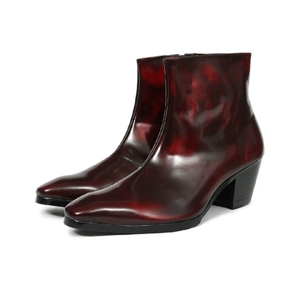 For men, 5087 cowhide wine advan leather, inward zipper, 7cm high-heel, handmade western ankle boots