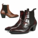 For men, 5091 cowhide brown box calf leather, no zipper(option), pumps 7cm high-heel, handmade western chelsea boots, 2 colors