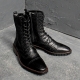 For men, N1090 black elephant skin pattern cowhide leather, inward zipper, straight toe, lace-up, handmade combat ankle boots