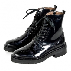 For men, 2025 cowhide black box calf leather, inward zipper, regal wing tip, single strap, lace up, handmade combat ankle boots