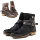 For men, BX-01 cowhide leather, inward zipper, triple shirring, coiled belt, straight toe, ankle boots, 2 colors