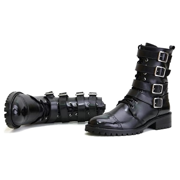 For men, 5051 cowhide black box kip, inward zipper, 4 buckle, straight toe, lace up, handmade combat ankle boots