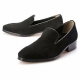 For men, 5076 black cowhide suede, plain toe, handmade loafers