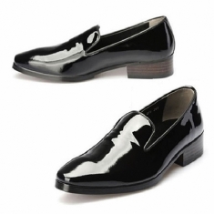 For men, 5076 black glossy cowhide, plain toe, handmade loafers