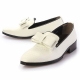 For men, 5075 white anaconda leather pattern cowhide, double-ribbon, plain toe, handmade loafers