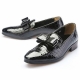 For men, 5075 black snake leather pattern cowhide, double-ribbon, plain toe, handmade loafers