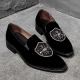 For men, N933  black high-end velvet, shield ornament, plain toe, handmade loafers