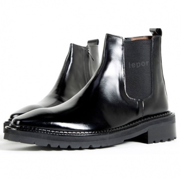 For men, B305 cowhide black box calf leather, inward zipper, plain toe, thick commando outsole, handmade ankle chelsea boots