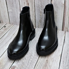 For men, G305 cowhide black box calf leather, inward zipper, plain toe, thick commando outsole, handmade ankle boots