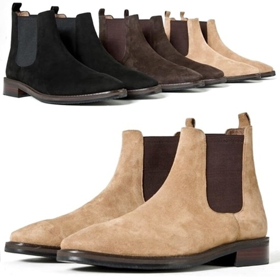 For men, K305 cowhide suede, no zipper(option), plain toe, regular outsole, handmade ankle chelsea boots, 3 colors