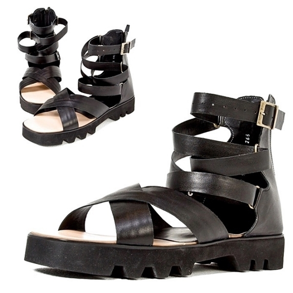 For men, A5146 black meridian cowhide, sponge alpha outsole, handmade gladiator sandals