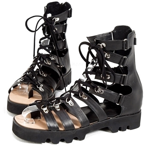 For men, A5077 black meridian cowhide, strings, sponge alpha outsole, handmade gladiator sandals