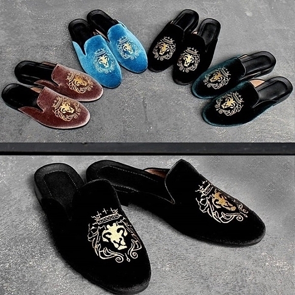 For men, N233 high-end velvet, lion king crown embroidery, handmade bloafers, 4 colors