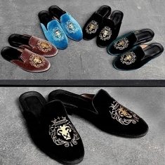 For men, N233 high-end velvet, lion king crown embroidery, handmade bloafers, 4 colors