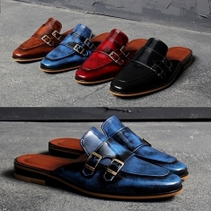 For men, N210 cowhide leather advan, double-monk, u-tip, handmade bloafers, 4 colors