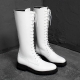 For men, A5027 white cowhide box calf leather, lace-up, back zipper, thick commando outsole, handmade long boots